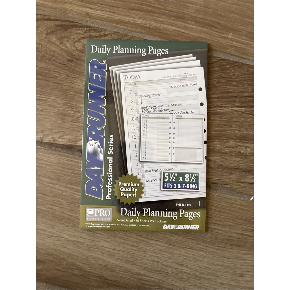 Day Runner Daily Planning Pages Non-Dated 5.5x8.5 Fits 3-7 Ring Planners 88213
